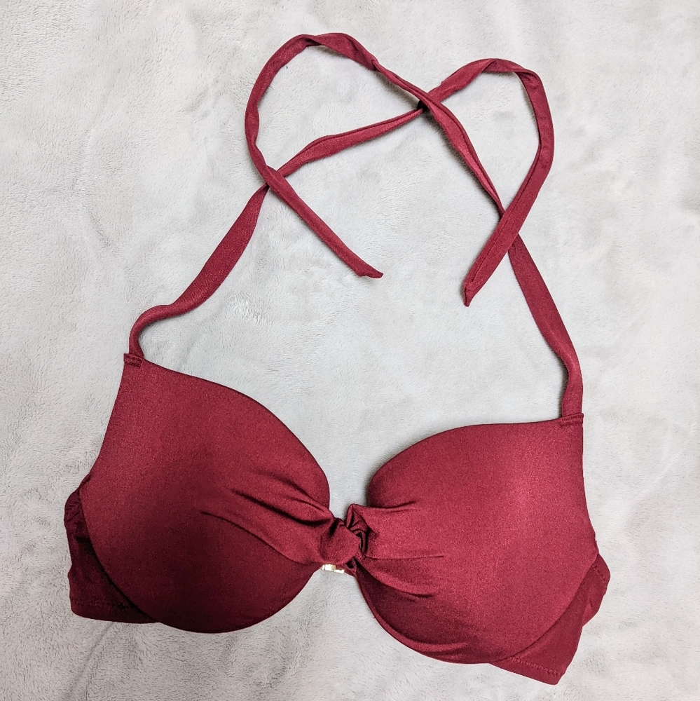H&M Bikini halter Top deep red with gold back clasp.  36C US